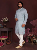Thumbnail for Jyoti Fashion Men's Blue Sequins Embroidered Kurta with Pajama