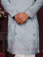 Thumbnail for Jyoti Fashion Men's Blue Sequins Embroidered Kurta with Pajama