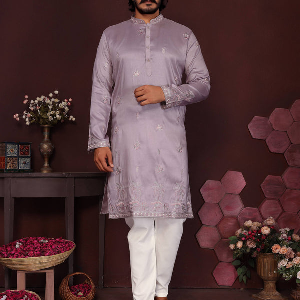 Jyoti Fashion Men's Purple Sequins Embroidered Kurta with Pajama