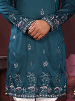 Thumbnail for Jyoti Fashion Men's Teal Sequins Embroidered Kurta with Pajama