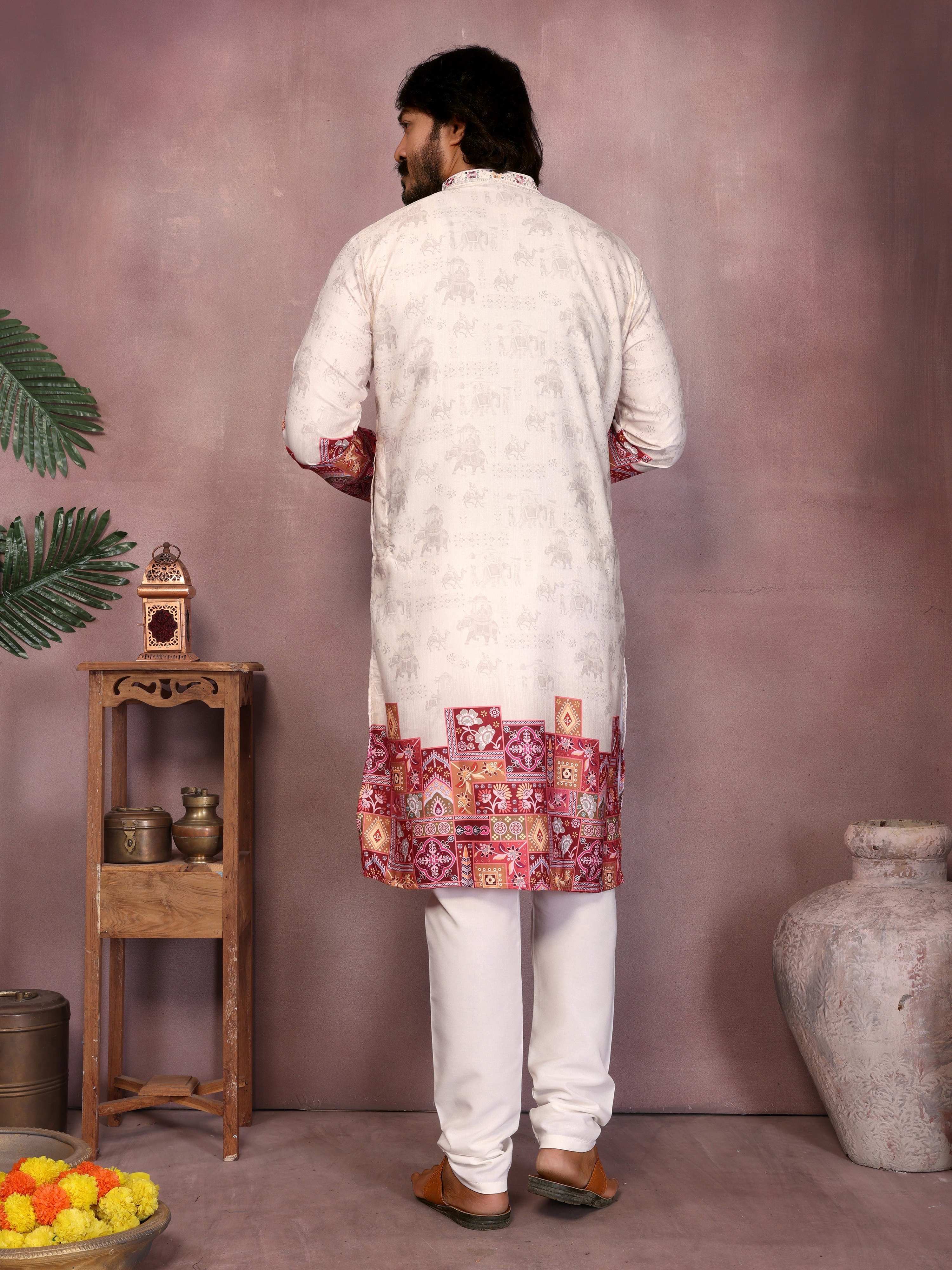 Jyoti Fashion Men's White Sequins Embroidered Kurta with Pajama