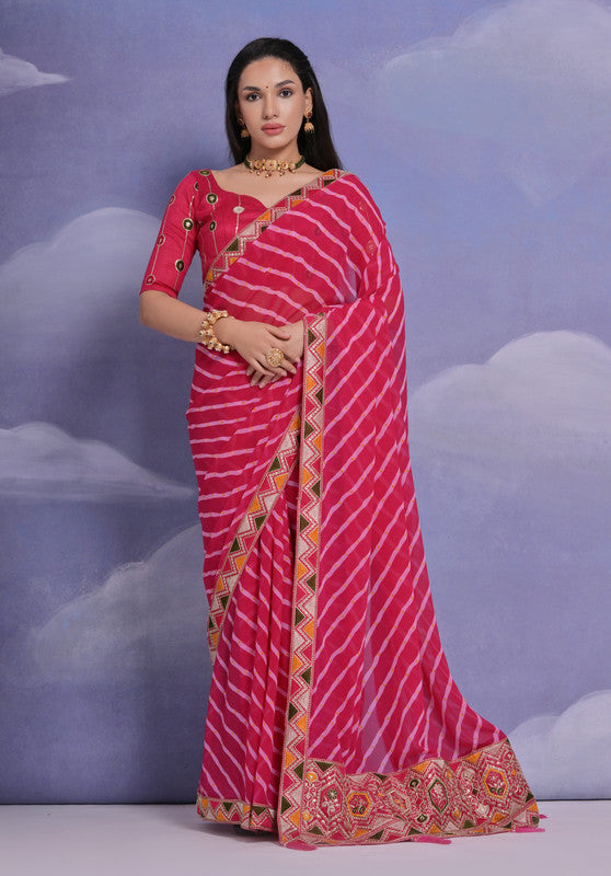 Jyoti Fashion Women's Rani Pink Coding Sequence Georgette Saree with Blouse - Distacart