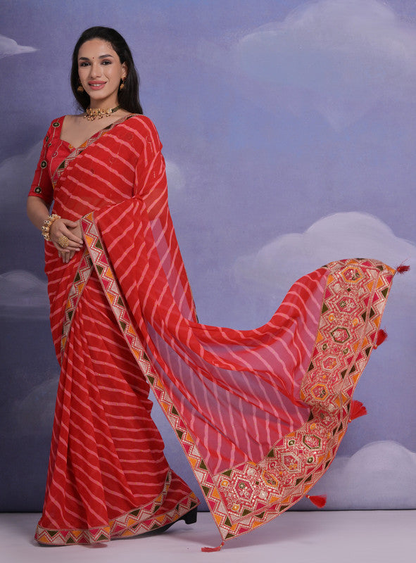 Jyoti Fashion Women's Red Coding Sequence Georgette Saree with Blouse - Distacart