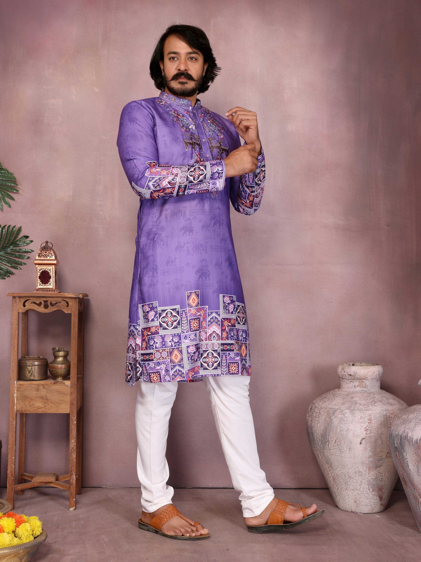 Jyoti Fashion Men's Jamuni Sequins Embroidered Kurta with Pajama - Distacart