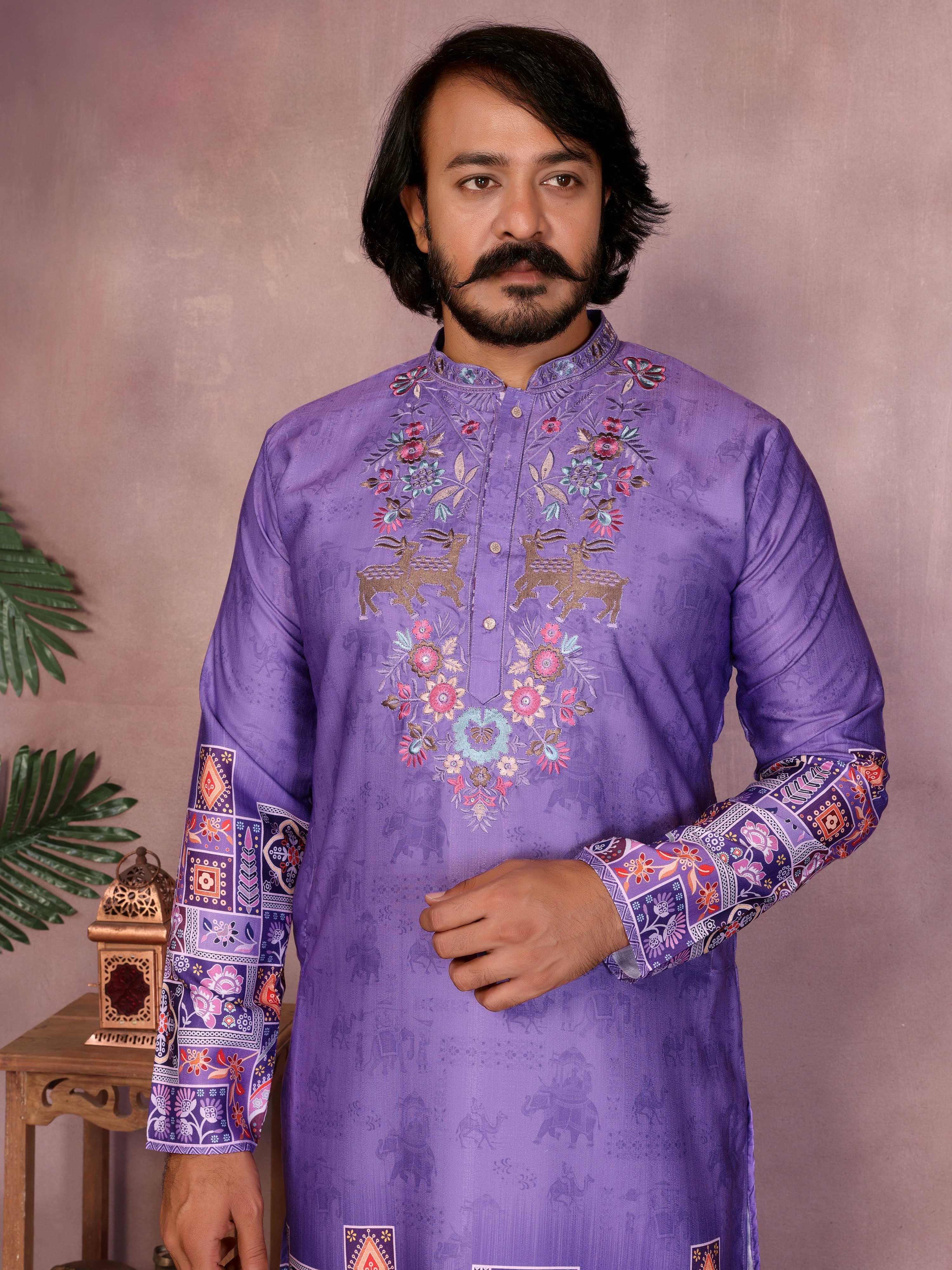 Jyoti Fashion Men's Jamuni Sequins Embroidered Kurta with Pajama