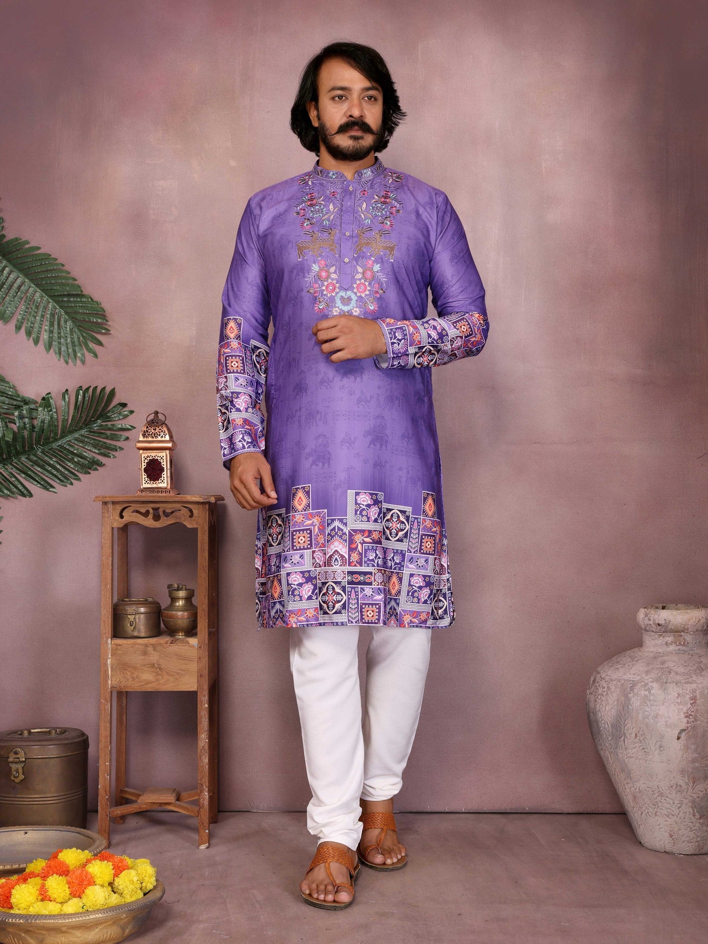 Jyoti Fashion Men's Jamuni Sequins Embroidered Kurta with Pajama - Distacart