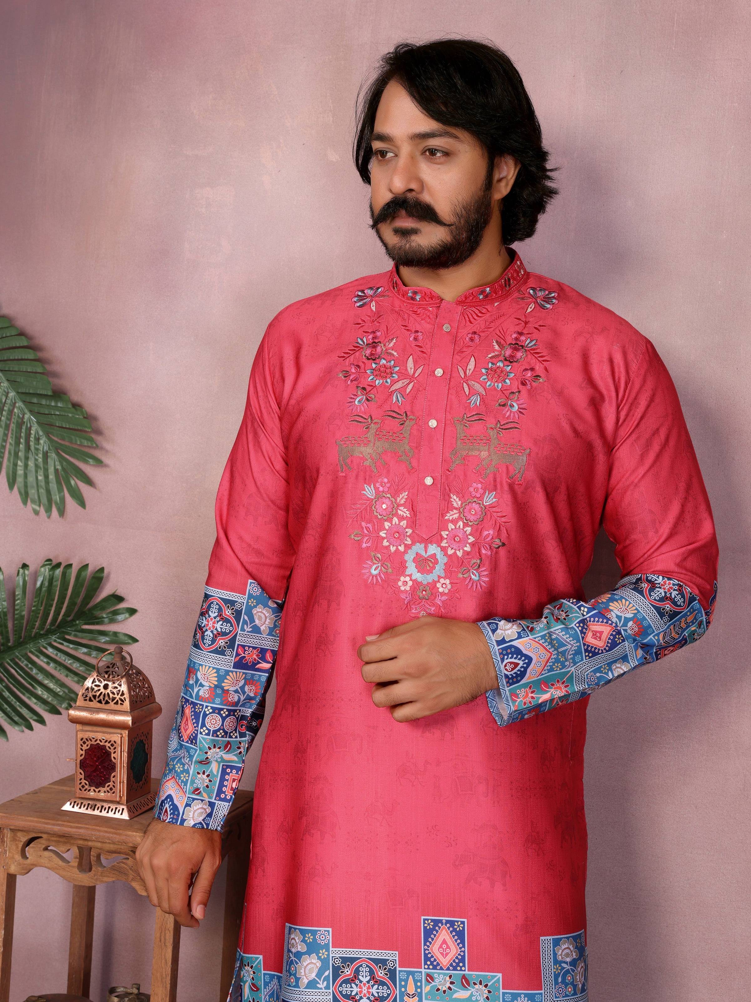 Jyoti Fashion Men's Gajri Sequins Embroidered Kurta with Pajama - Distacart