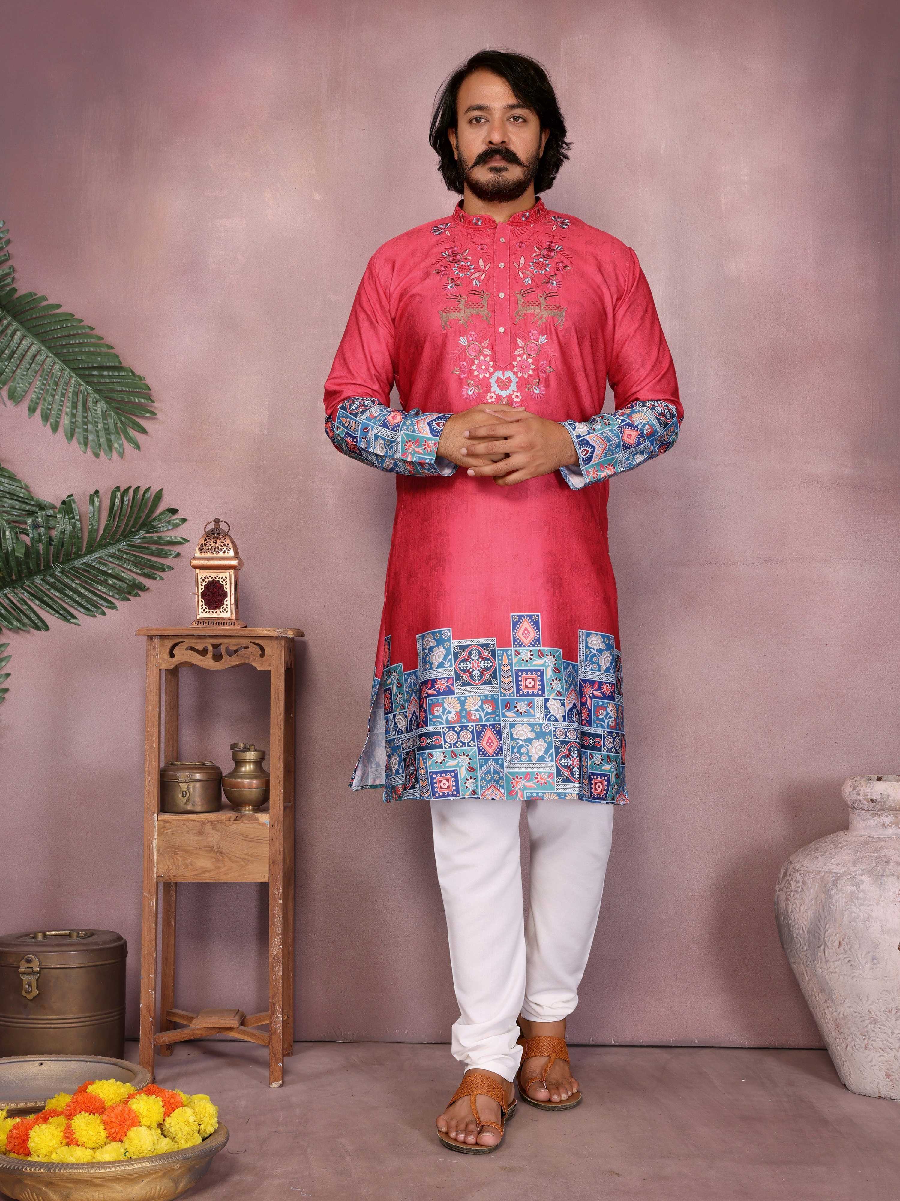 Jyoti Fashion Men's Gajri Sequins Embroidered Kurta with Pajama - Distacart