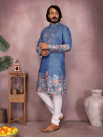 Thumbnail for Jyoti Fashion Men's Blue Sequins Embroidered Kurta with Pajama