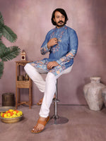 Thumbnail for Jyoti Fashion Men's Blue Sequins Embroidered Kurta with Pajama