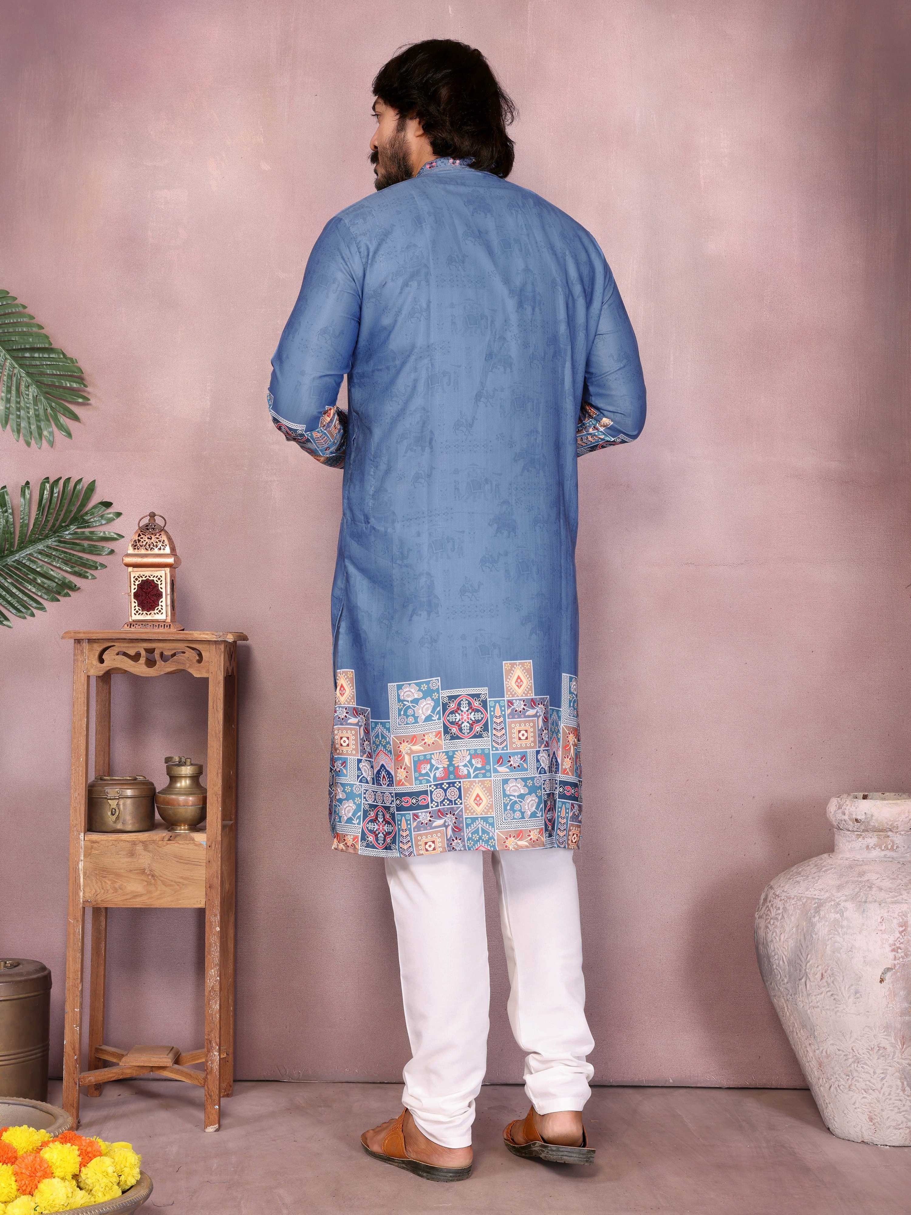 Jyoti Fashion Men's Blue Sequins Embroidered Kurta with Pajama