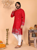 Thumbnail for Jyoti Fashion Men's Red Sequins Embroidered Kurta with Pajama