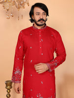 Thumbnail for Jyoti Fashion Men's Red Sequins Embroidered Kurta with Pajama