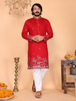 Thumbnail for Jyoti Fashion Men's Red Sequins Embroidered Kurta with Pajama