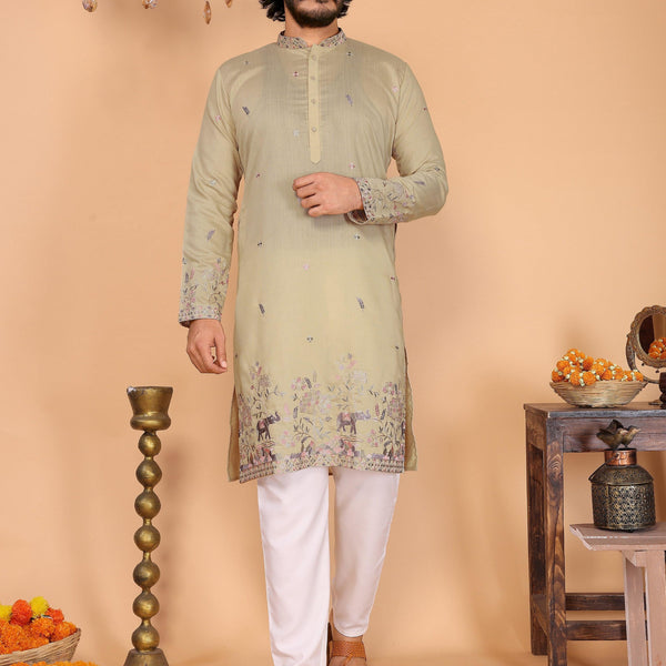 Jyoti Fashion Men's Sea Green Sequins Embroidered Kurta with Pajama - Distacart