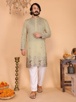Thumbnail for Jyoti Fashion Men's Sea Green Sequins Embroidered Kurta with Pajama - Distacart