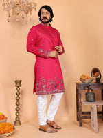 Thumbnail for Jyoti Fashion Men's Pink Sequins Embroidered Kurta with Pajama