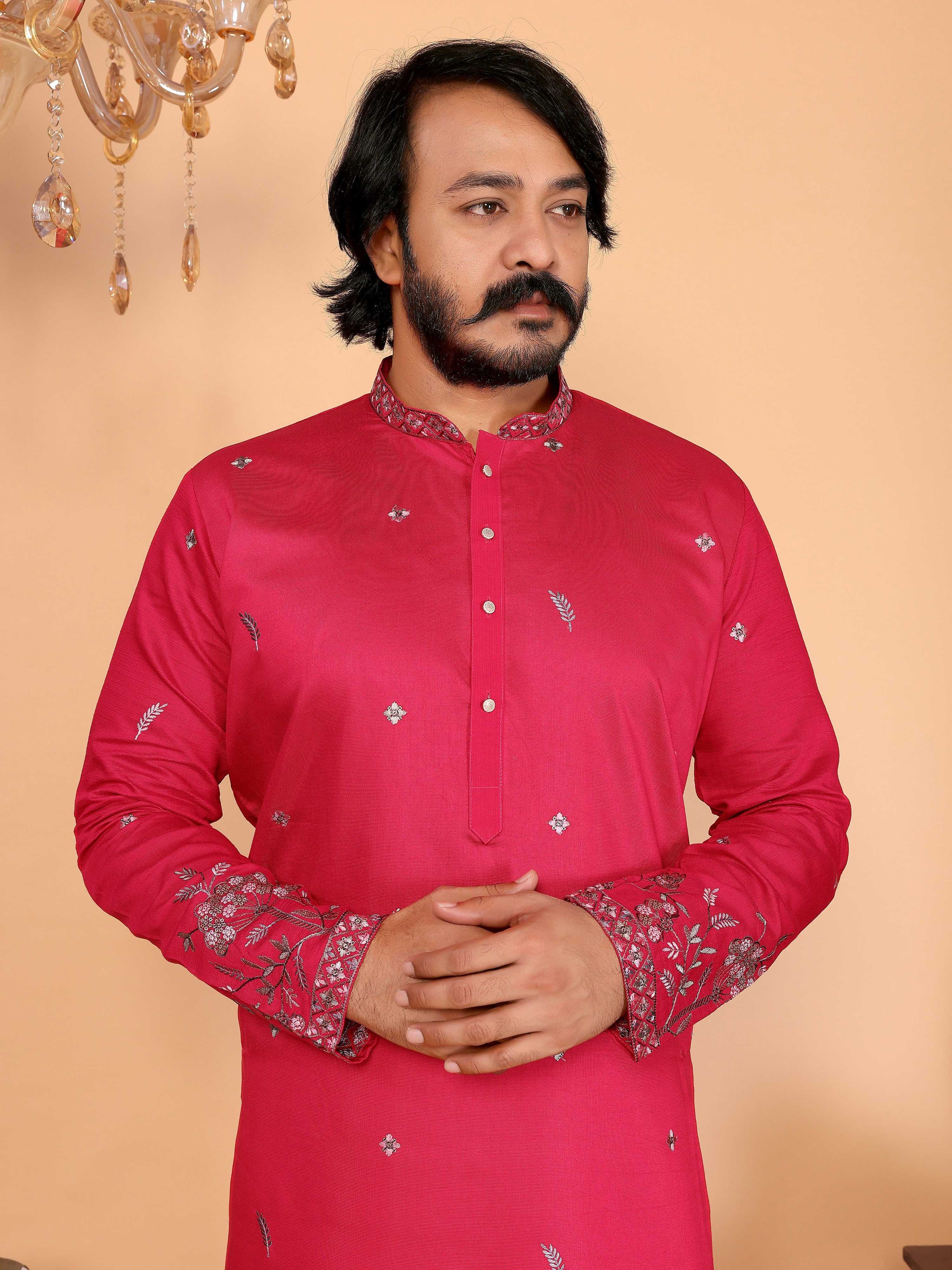 Jyoti Fashion Men's Pink Sequins Embroidered Kurta with Pajama - Distacart