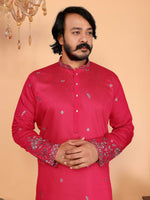 Thumbnail for Jyoti Fashion Men's Pink Sequins Embroidered Kurta with Pajama