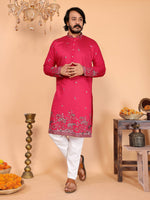Thumbnail for Jyoti Fashion Men's Pink Sequins Embroidered Kurta with Pajama
