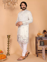 Thumbnail for Jyoti Fashion Men's White Sequins Embroidered Kurta with Pajama