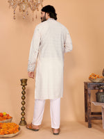 Thumbnail for Jyoti Fashion Men's White Sequins Embroidered Kurta with Pajama