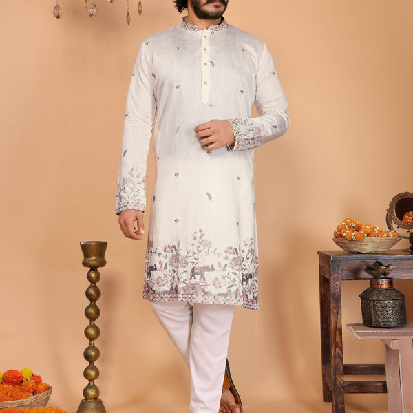 Jyoti Fashion Men's White Sequins Embroidered Kurta with Pajama