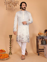 Thumbnail for Jyoti Fashion Men's White Sequins Embroidered Kurta with Pajama