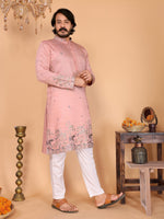 Thumbnail for Jyoti Fashion Men's Peach Sequins Embroidered Kurta with Pajama