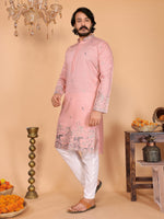 Thumbnail for Jyoti Fashion Men's Peach Sequins Embroidered Kurta with Pajama