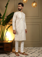 Thumbnail for Jyoti Fashion Men's Mustard Jacquard Woven Kurta with Pajama