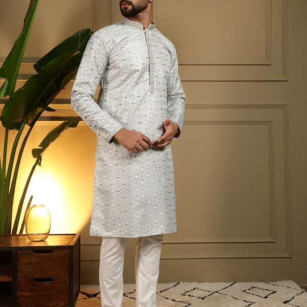 Jyoti Fashion Men's Mehendi Jacquard Woven Kurta with Pajama