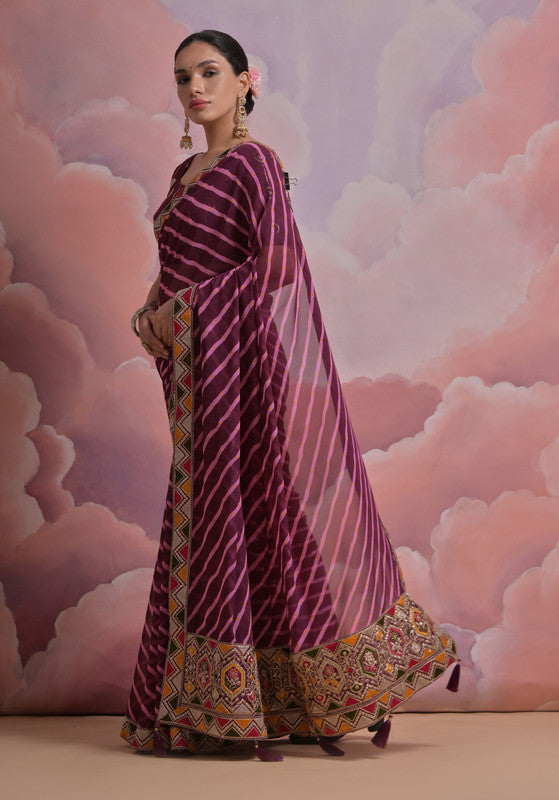 Jyoti Fashion Women's Wine Coding Sequence Georgette Saree with Blouse - Distacart