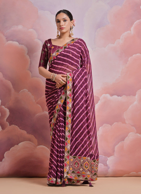 Jyoti Fashion Women's Wine Coding Sequence Georgette Saree with Blouse - Distacart