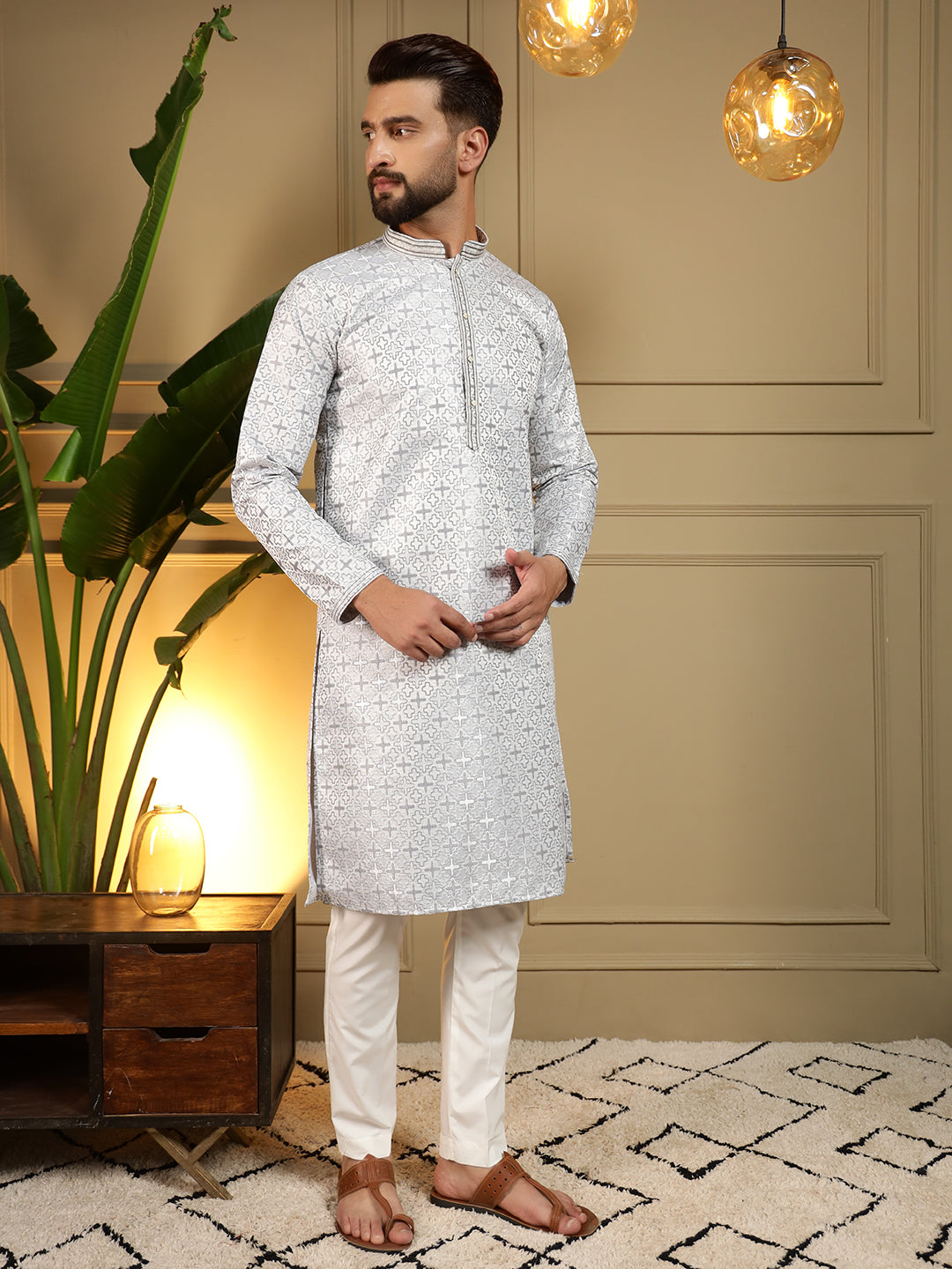 Jyoti Fashion Men's Blue Jacquard Woven Kurta with Pajama - Distacart