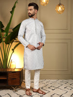 Thumbnail for Jyoti Fashion Men's Blue Jacquard Woven Kurta with Pajama