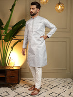 Thumbnail for Jyoti Fashion Men's Blue Jacquard Woven Kurta with Pajama