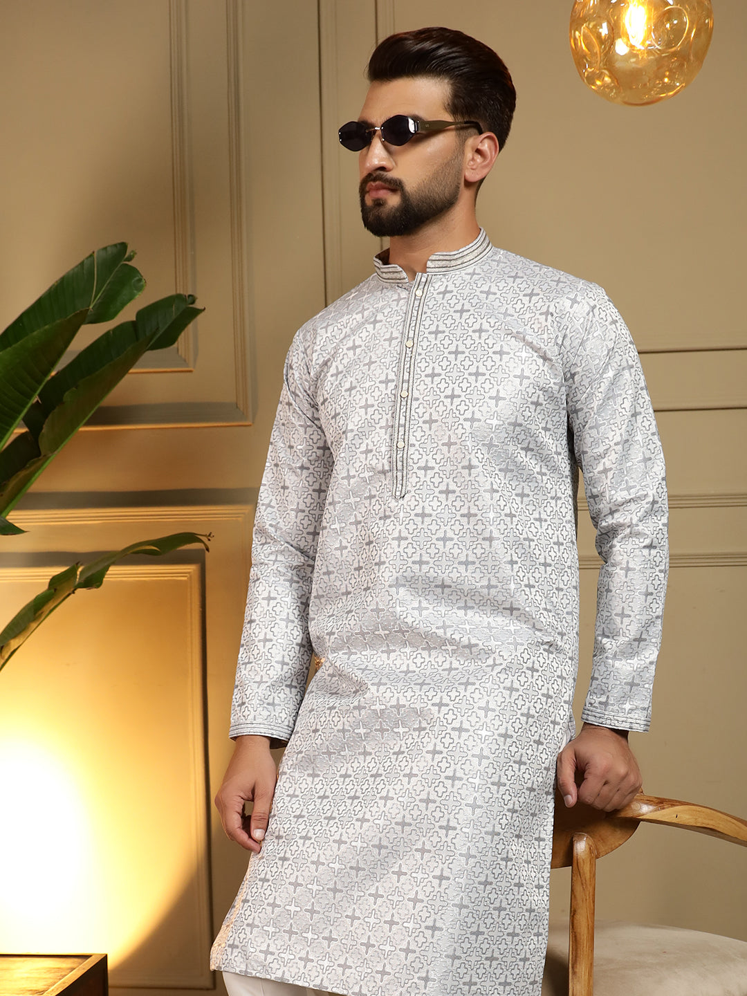 Jyoti Fashion Men's Blue Jacquard Woven Kurta with Pajama - Distacart