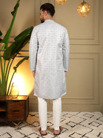 Thumbnail for Jyoti Fashion Men's Blue Jacquard Woven Kurta with Pajama