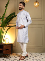 Thumbnail for Jyoti Fashion Men's Grey Jacquard Woven Kurta with Pajama