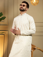 Thumbnail for Jyoti Fashion Men's Off White Mirror Embroidery Kurta with Pajama - Distacart