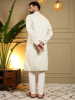 Thumbnail for Jyoti Fashion Men's Off White Mirror Embroidery Kurta with Pajama - Distacart