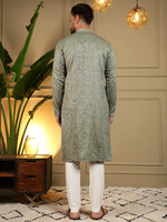 Thumbnail for Jyoti Fashion Men's Green Mirror Embroidery Kurta with Pajama