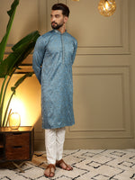 Thumbnail for Jyoti Fashion Men's Firozi Mirror Embroidery Kurta with Pajama - Distacart