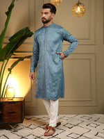 Thumbnail for Jyoti Fashion Men's Firozi Mirror Embroidery Kurta with Pajama - Distacart