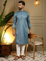 Thumbnail for Jyoti Fashion Men's Firozi Mirror Embroidery Kurta with Pajama - Distacart