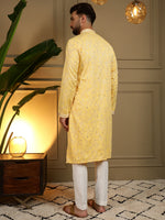 Thumbnail for Jyoti Fashion Men's Yellow Mirror Embroidery Kurta with Pajama - Distacart