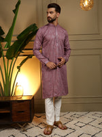 Thumbnail for Jyoti Fashion Men's Wine Mirror Embroidery Kurta with Pajama - Distacart