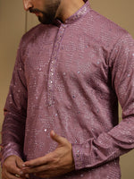 Thumbnail for Jyoti Fashion Men's Wine Mirror Embroidery Kurta with Pajama - Distacart