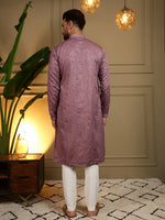 Thumbnail for Jyoti Fashion Men's Wine Mirror Embroidery Kurta with Pajama - Distacart